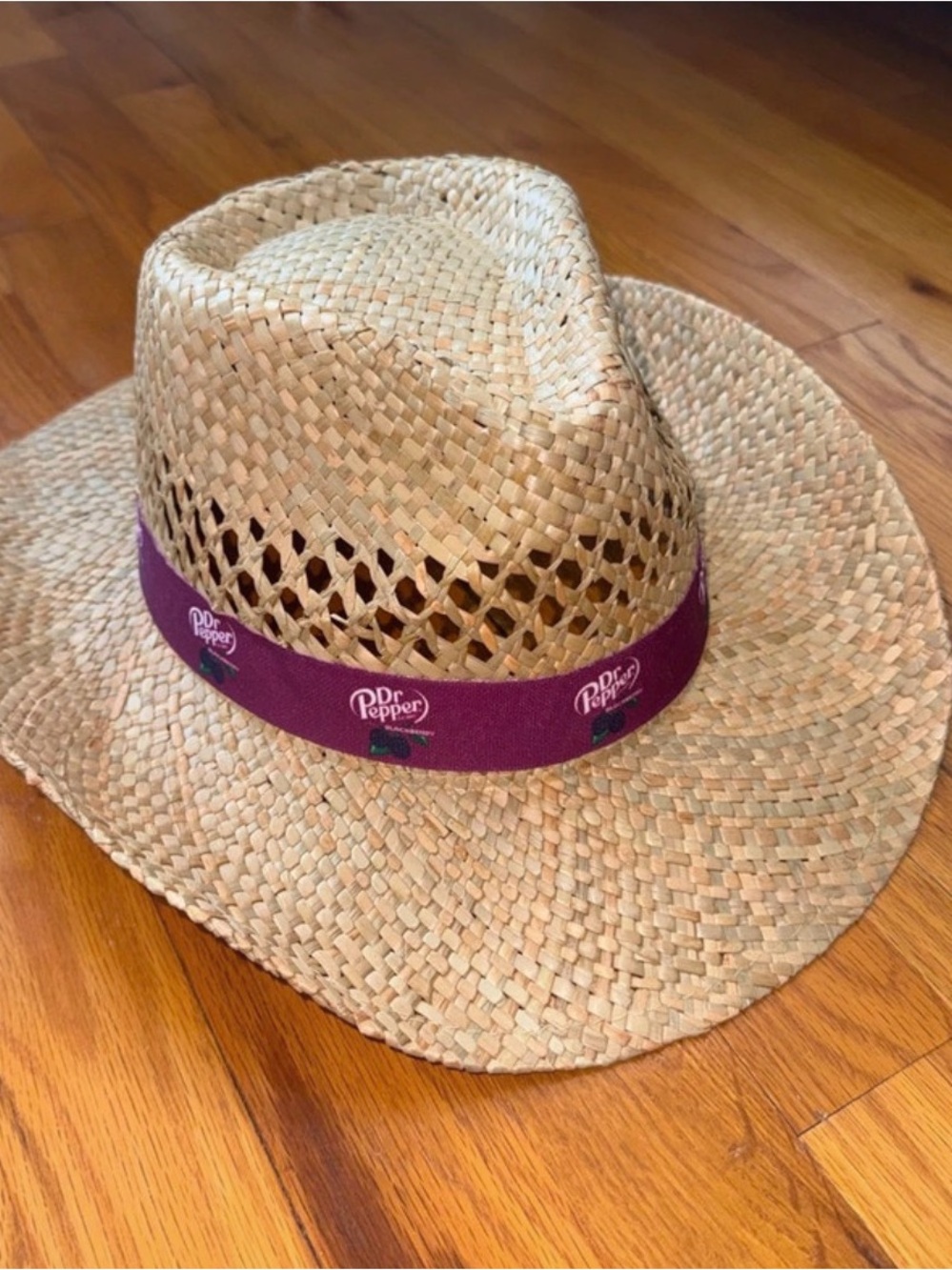 Dr. Pepper Straw Fedora Hat with Purple Brim Band limited edition
